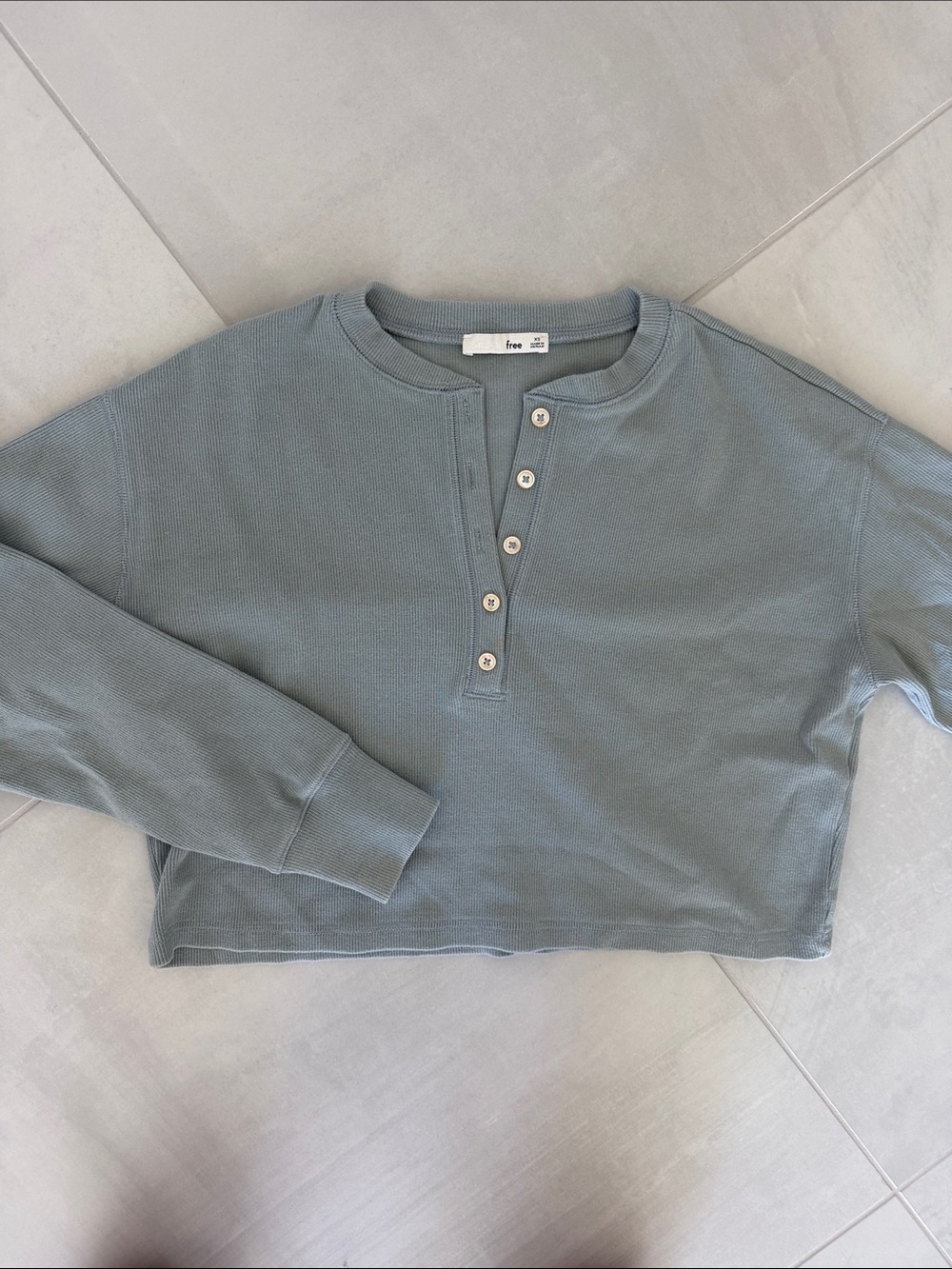 Wilfred Sage Green Waffle Henley Long Sleeve Top